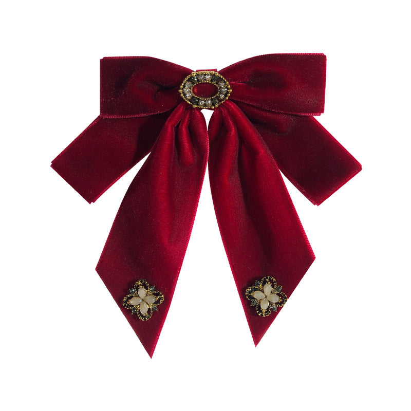 Jirai Kei Red Velvet Bow Choker with Pearl Rhinestone Brooches Red wine 1 Shoptery