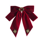 Jirai Kei Red Velvet Bow Choker with Pearl Rhinestone Brooches Red wine 1 Shoptery