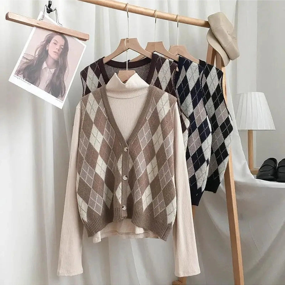 Retro Classic Argyle Knit Vest Shoptery