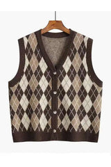 Retro Classic Argyle Knit Vest coffee Shoptery