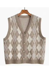 Retro Classic Argyle Knit Vest brown Shoptery