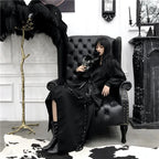 Visual Kei Black Rose Asymmetric Shirt Dress with Studded Belt Shoptery