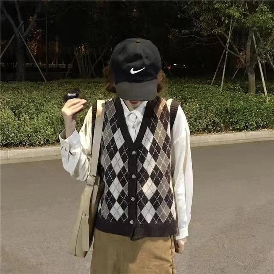 Retro Classic Argyle Knit Vest Shoptery