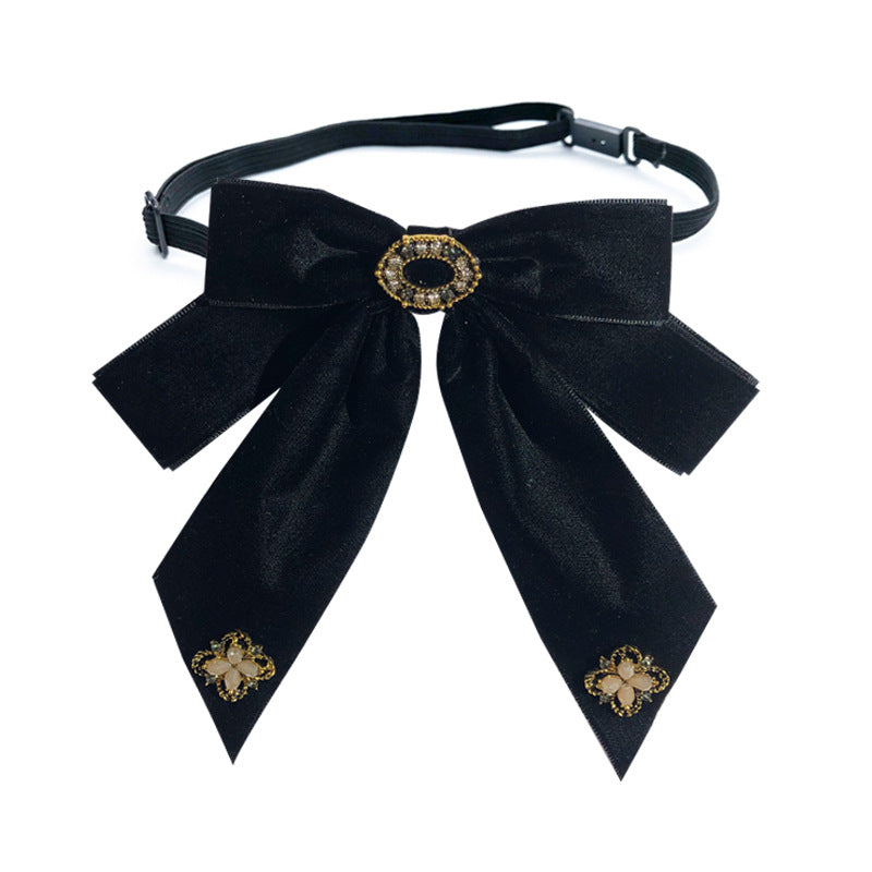 Jirai Kei Red Velvet Bow Choker with Pearl Rhinestone Brooches Black 2 Shoptery