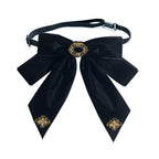 Jirai Kei Red Velvet Bow Choker with Pearl Rhinestone Brooches Black 2 Shoptery