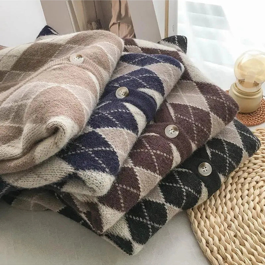 Retro Classic Argyle Knit Vest Shoptery