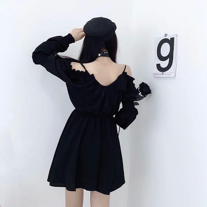 Alt Black Long Sleeve Gothic Dress Shoptery
