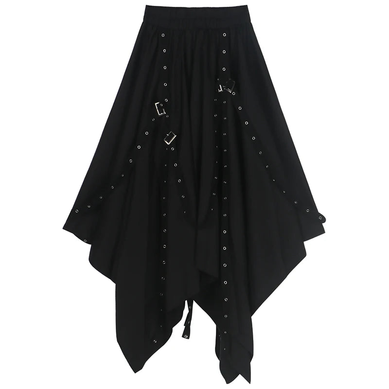 Visual Kei Black Rose Asymmetric Shirt Dress with Studded Belt 9526A One size Shoptery