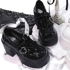 Jirai Kei Patent Platform Loafer with Pearl Heart Buckle & Lace Socks Shoptery