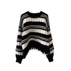 Alt Grunge Fringe Striped Sweater Shoptery
