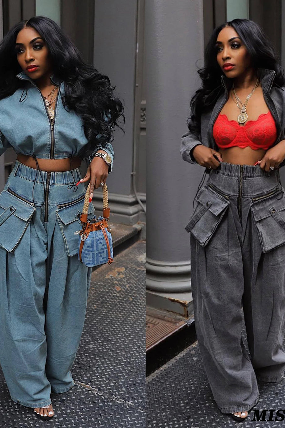 New Denim Crop Jackets Two Piece Sets