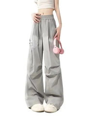 Ribbon Side Chill Y2k Pants Gray Shoptery