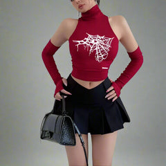 Spidercore Sleeveless Web Alt Crop Top Red Shoptery