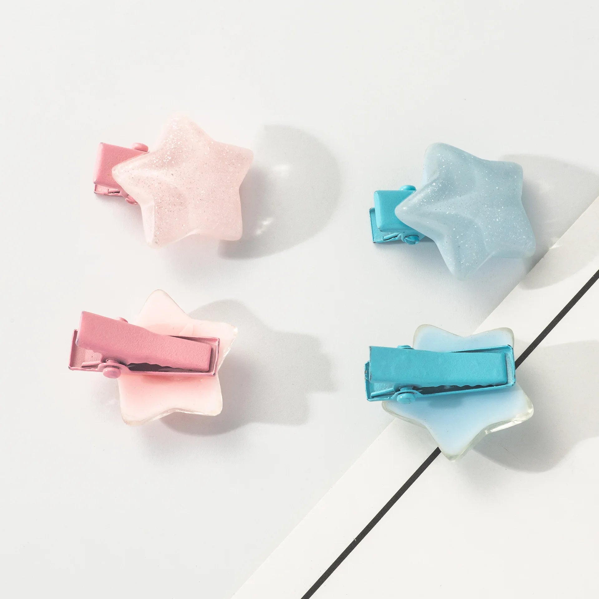 Decora Glitter Star Mini Hair Clips in White & Blue — Set of 10 Shoptery