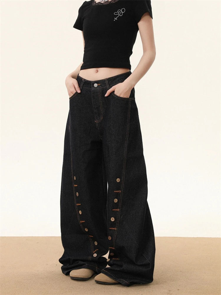 Button Detail Wide-Leg Jeans Picture Colors Shoptery