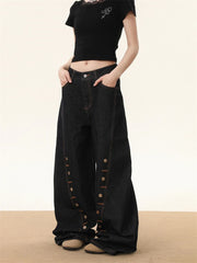 Button Detail Wide-Leg Jeans Picture Colors Shoptery