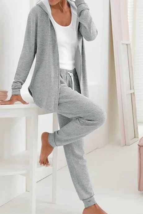 New Open Front Long Sleeve Hooded & Pants  Set