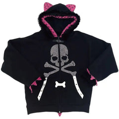 Crystal Skull Punk Emo Hoodie black pink coat One Size Shoptery