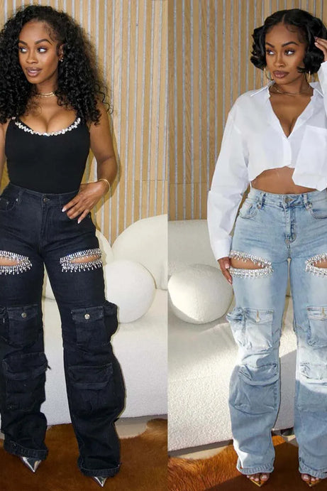 Women Winter Sexy Denim Wide Leg Flare Pants