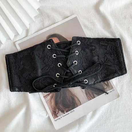 Midnight Lace-Up Corset Goth Belt Shoptery