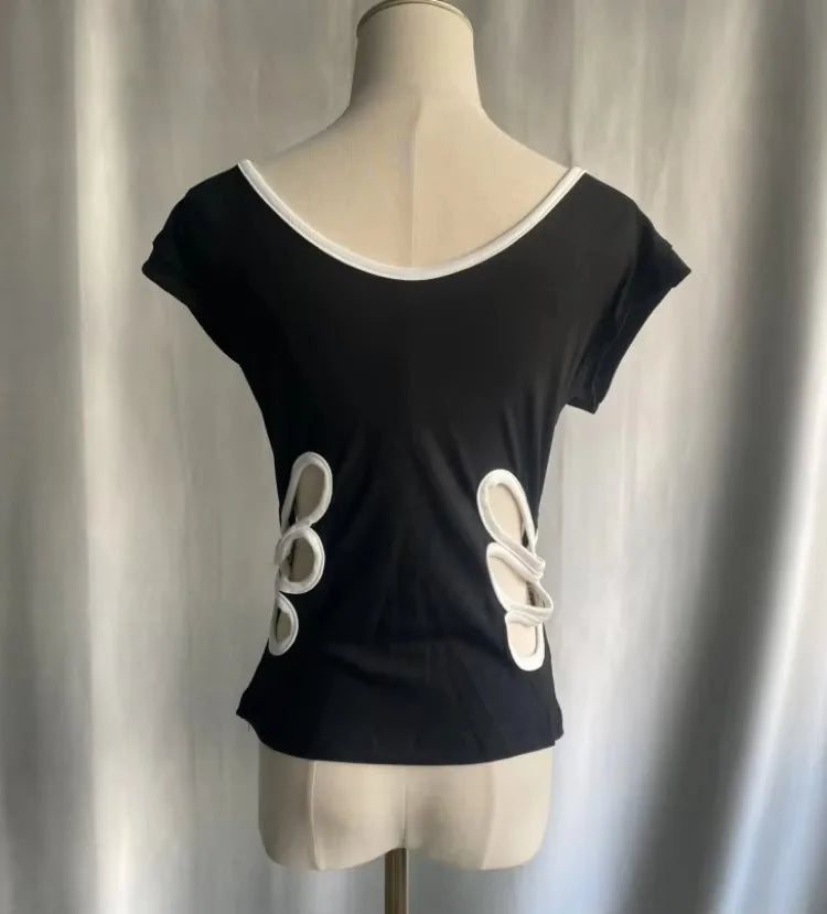 Petal Cutout V-Neck Aesthetic Top Shoptery