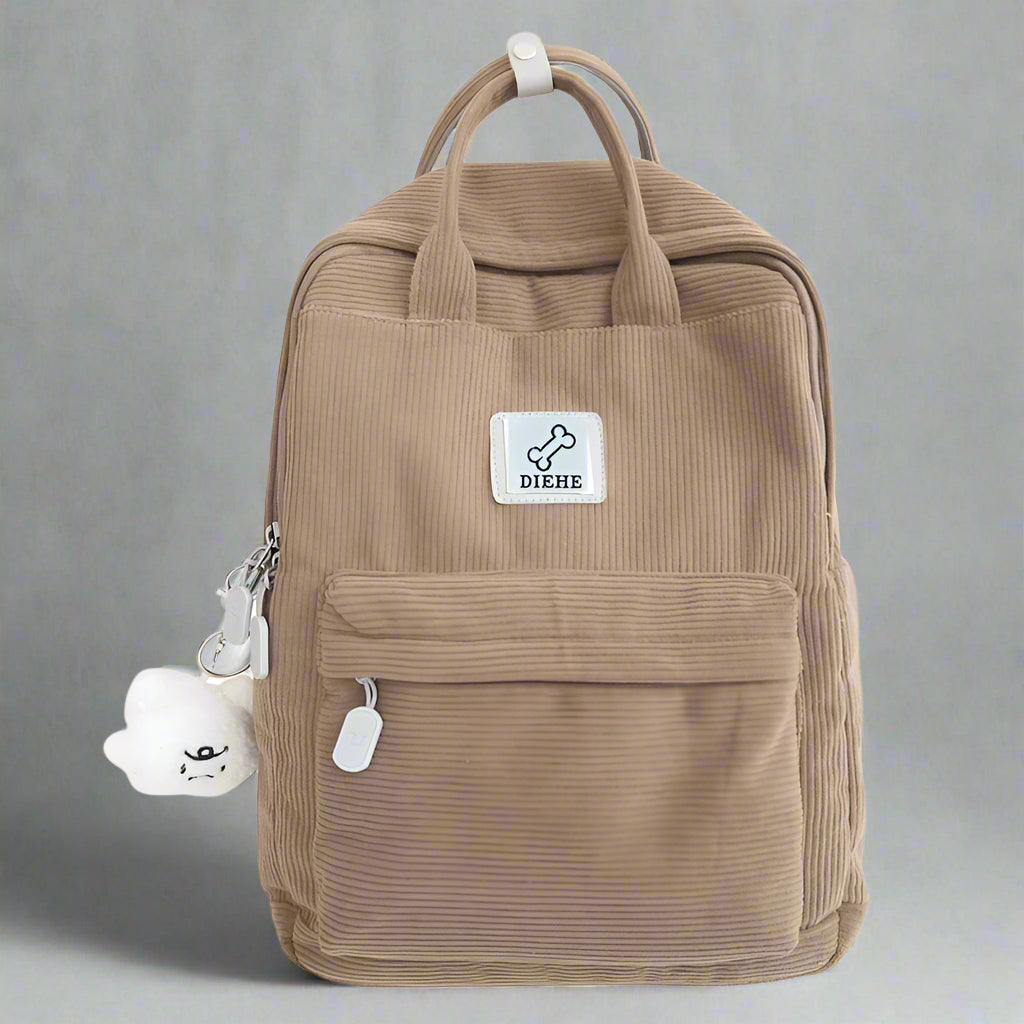 Backpack – Teddy Corduroy for Versatile Style khaki Shoptery