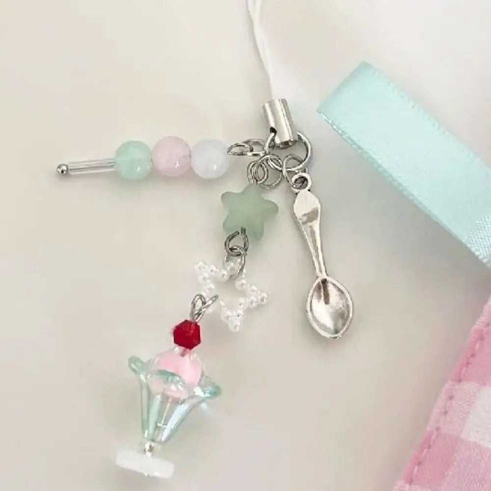 Fairy Kei White Lace Heart & Flower Bead Phone Strap Charm G Shoptery