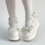 Fairy Kei Mint & Pink Lace Bow Platform Mary Jane Shoes Beige Shoptery