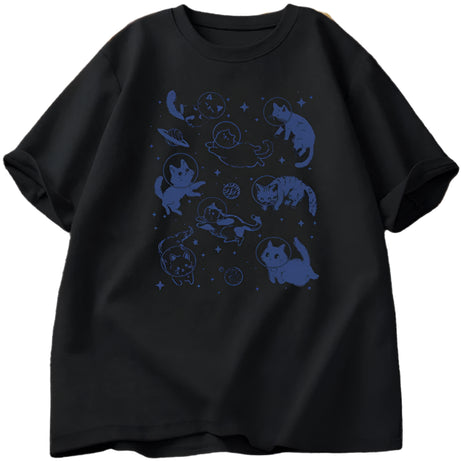 Astronaut Kittens Aesthetic T-Shirt black Shoptery