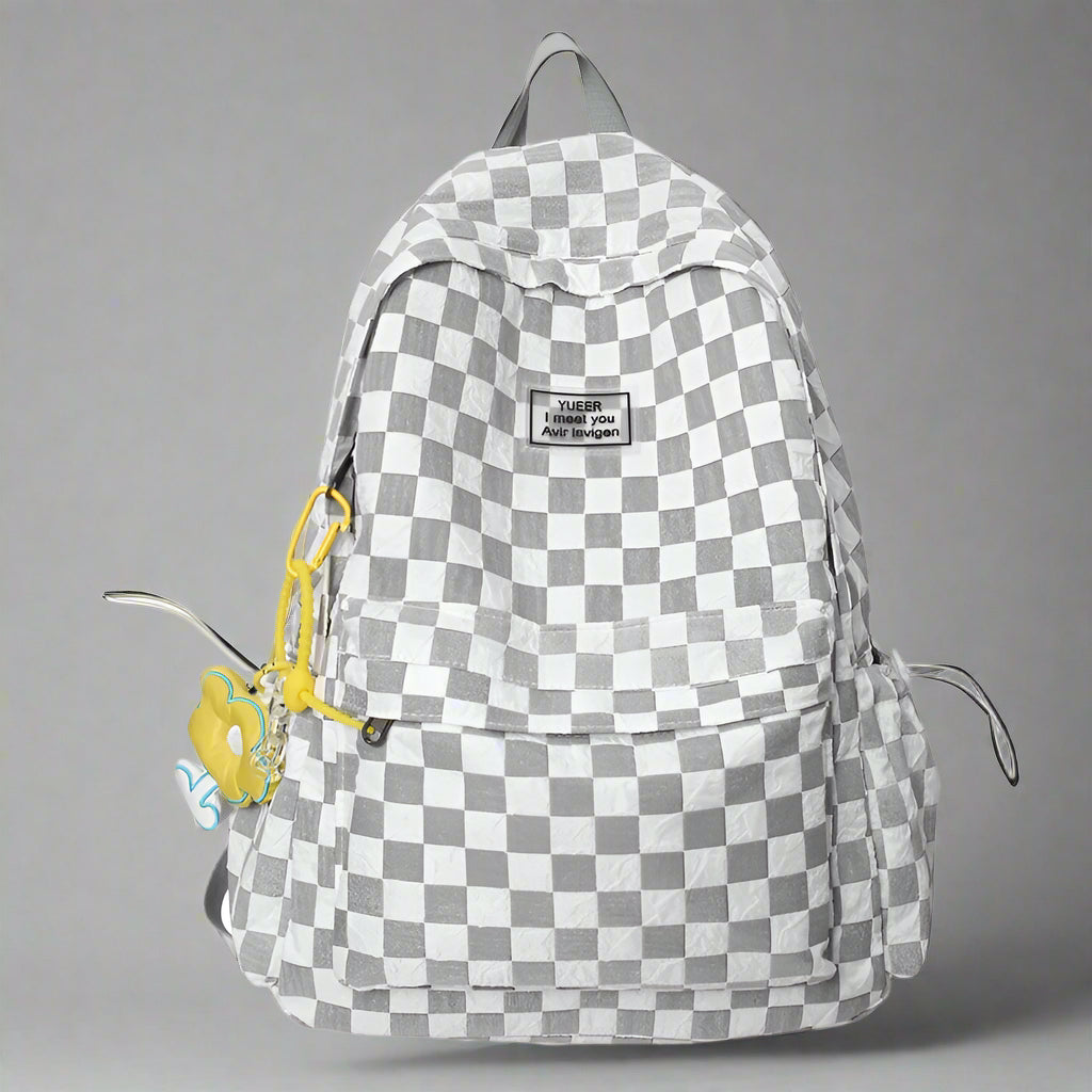 Mint Checkered Edgy Street Backpack White lady travelbag 30X14X42cm Shoptery