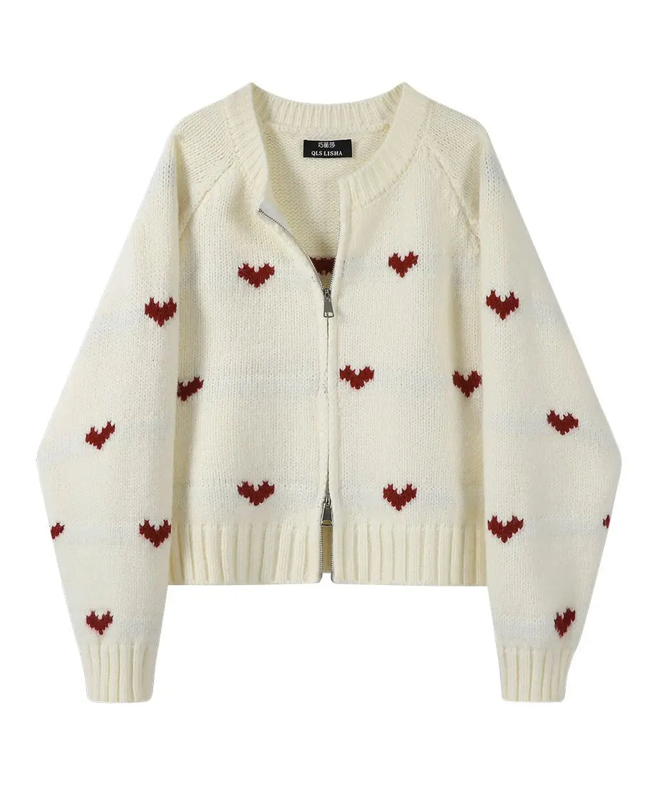 Heart Knit Zip Cardigan