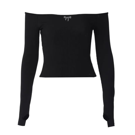 Spring Off Shoulder Backless Long Sleeve black Shoptery