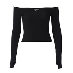 Spring Off Shoulder Backless Long Sleeve black Shoptery