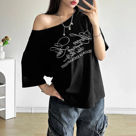 Enchanted Script Studded Aesthetic T-shirt Short sleeve black Shoptery