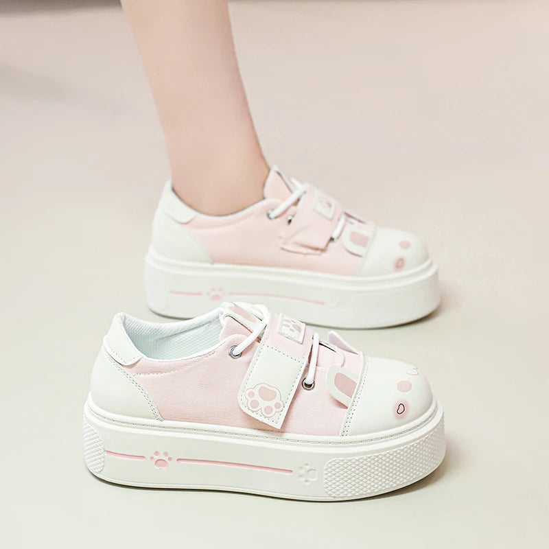 Jirai Kei Pink Cat Paw Platform Sneakers with Bunny Sock Charms Shoptery