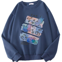 Pastel Meow Mix Kawaii Sweatshirt Haze Blue Shoptery