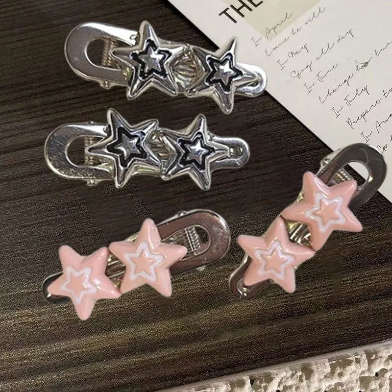 Decora Triple Star Hair Clip Barrette Set Pink Silver Shoptery