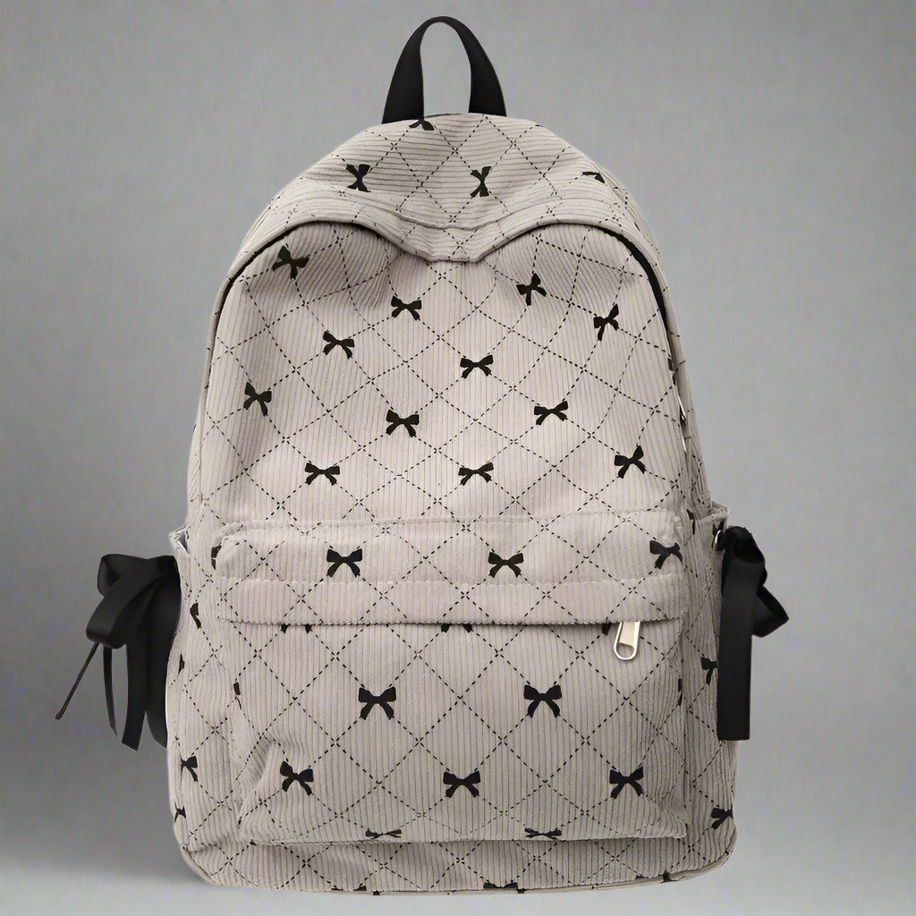 Ribbon Grid Coquette Backpack Gray Shoptery