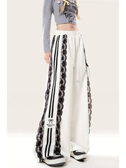 Ribbon Edgy Lace Track Pants White Shoptery