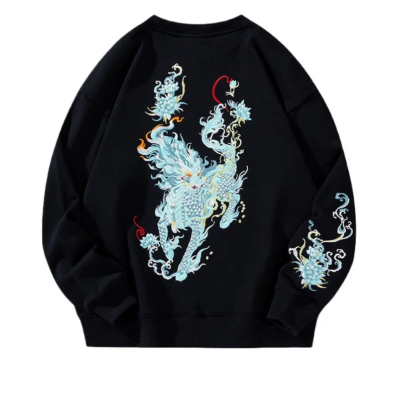 Mythic Beast Embroidered Edgy Hoodie Black thin Shoptery