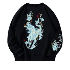 Mythic Beast Embroidered Edgy Hoodie Black thin Shoptery