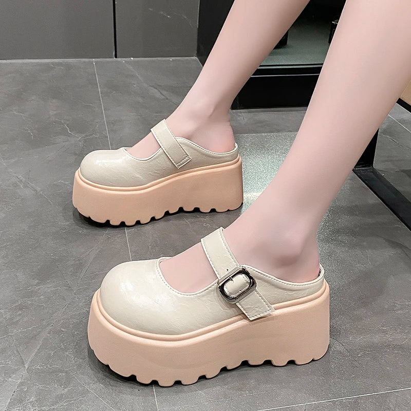 Dolly Platform Kawaii Slippers Beige Shoptery