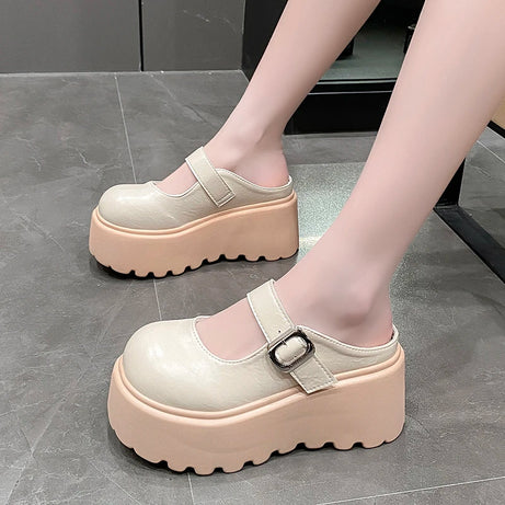 Dolly Platform Kawaii Slippers Beige Shoptery