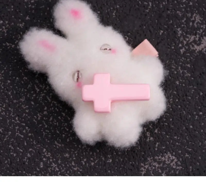 Jirai Kei White Bunny Cross Plush Hair Clip Shoptery