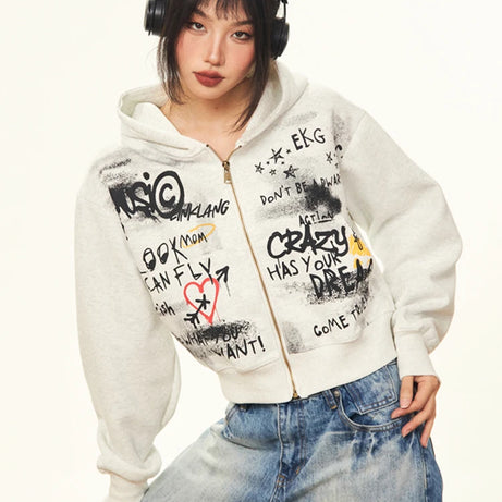 Graffiti Heart Zip Hoodie Shoptery