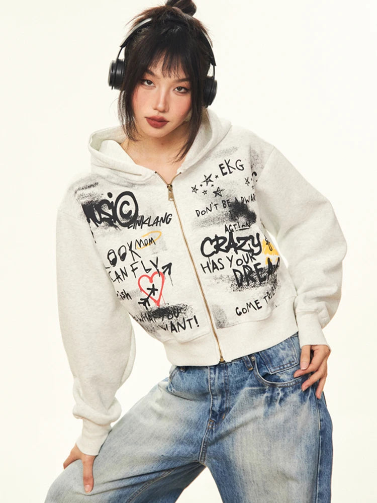 Graffiti Heart Zip Hoodie Shoptery