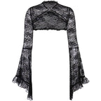 Visual Kei Black Brocade Corset Set with Lace Bell Sleeves & Floral Crown A001-22221 Shoptery