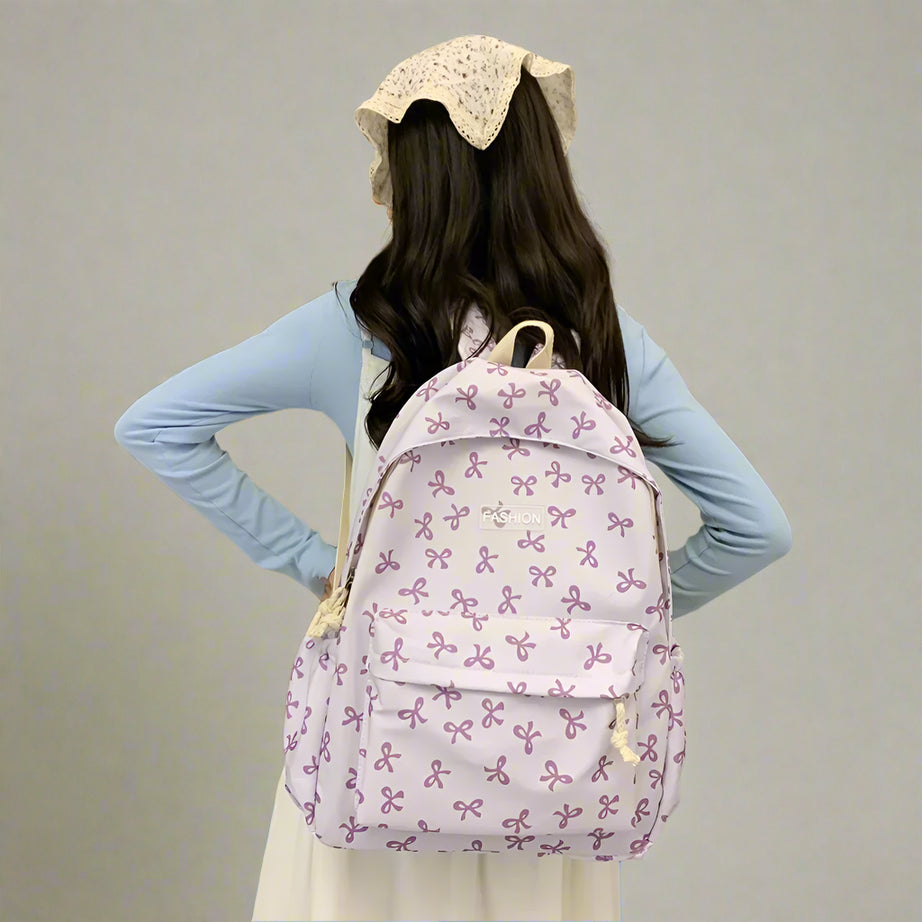 Bow Print Coquette Backpack Purple Shoptery