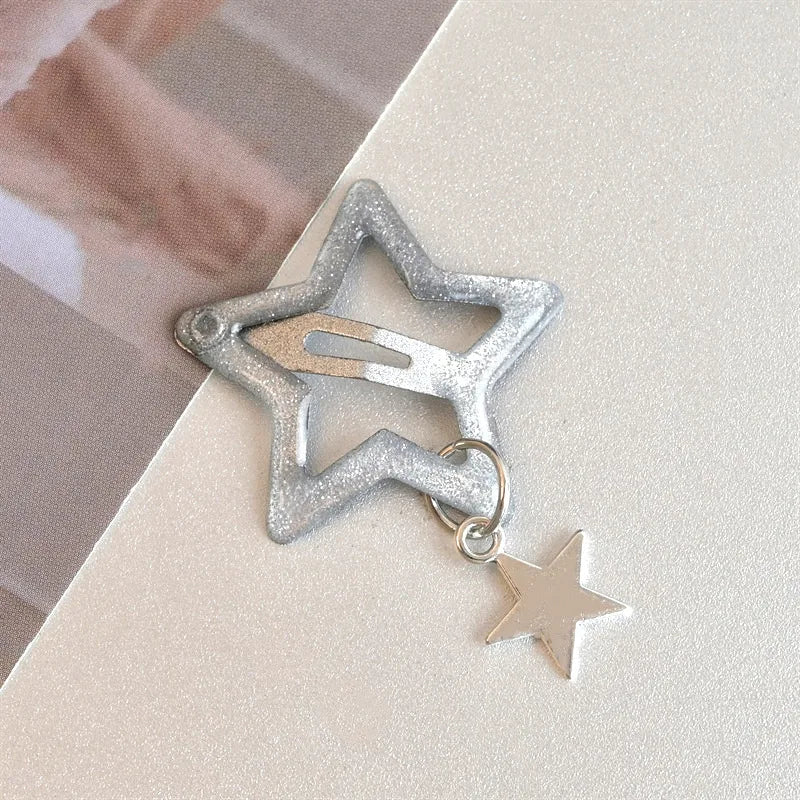 Decora Glitter Star Snap Hair Clips with Charm — Set of 4 Shoptery