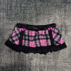 Jirai Kei Pink Tartan Plaid Satin Bow Lace Trim Cami Top Shoptery